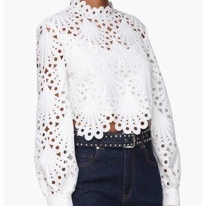 Avec Les Filles White Lace Blouse
Back zip closure